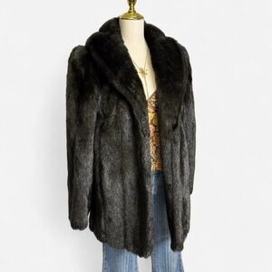 Vintage brown faux fur coat fits m/l - check measurements